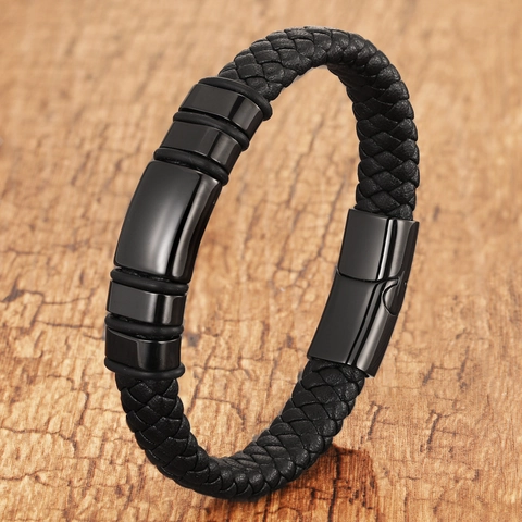 Modern Men Braided Leather Bracelet With Stainless Steel Magnetic Clasp Fashion Hand Woven Multi Layer Jewelry Gift