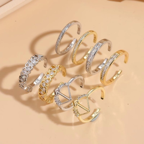 Minimalistischer Geometrischer Kupferener Offener Ring Für Damen Mode Zirkonia Eingelegt Verstellbarer Gold Silber Ring Schmuck Geschenk
