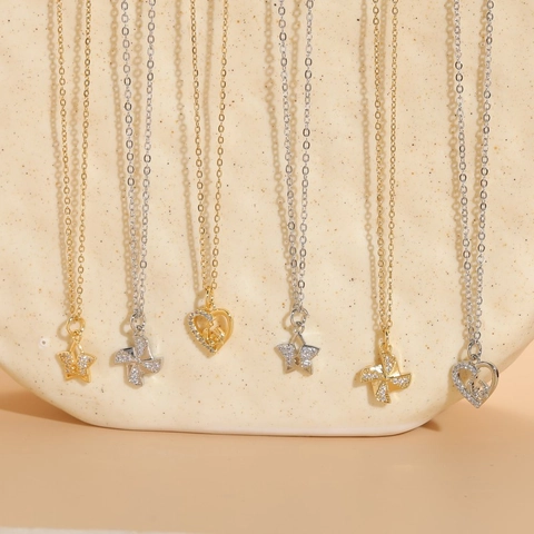Fashion Zirconia Star Rotating Windmill Heart Pendant Necklace For Women 14K Gold Silver Plated Copper Jewelry Accessory Gift