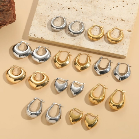 Minimalist Titanium Steel Chunky Hoop Earrings For Women Lightweight Geometric Teardrop Heart Oval Gold Silver Jewelry Accessories