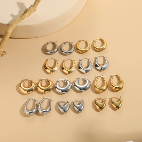 Minimalist Titanium Steel Chunky Hoop Earrings For Women Lightweight Geometric Teardrop Heart Oval Gold Silver Jewelry Accessories