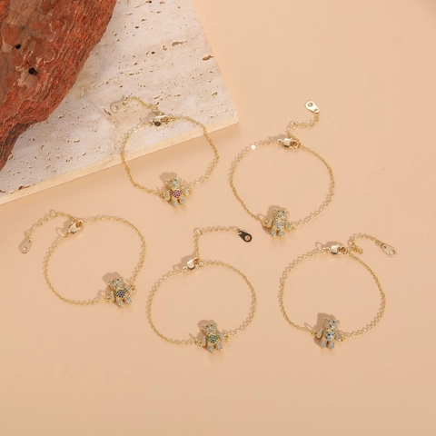 Luxuriöses Kupfer Zirkonia Bär Anhänger Armband Vergoldet Damen Elegant Ins-Stil Bunt Zirkonia Eingelegt Verstellbarer Schmuck Geschenk