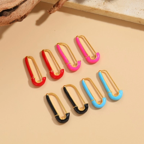 Creative Copper Safety Pin Earrings With 14K Gold Plated Enamel Dripping Oil Dopamine Style Jewelry For Women Party