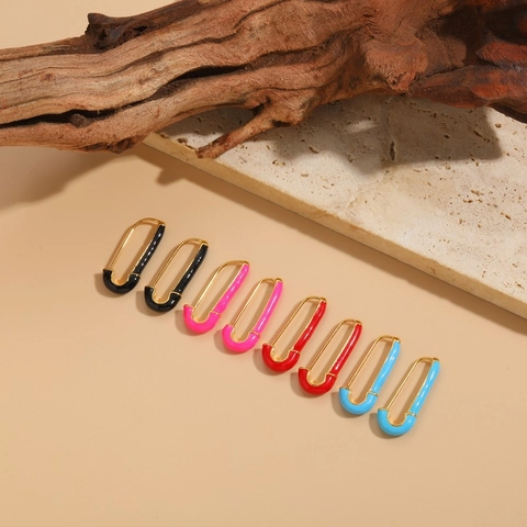 Creative Copper Safety Pin Earrings With 14K Gold Plated Enamel Dripping Oil Dopamine Style Jewelry For Women Party