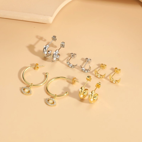 Bohemian Mond C-Form Böses Auge Ohrringe Für Damen Kupfer Zirkonia Opal Stecker Creolen Ins Stil Minimalistischer Schmuck