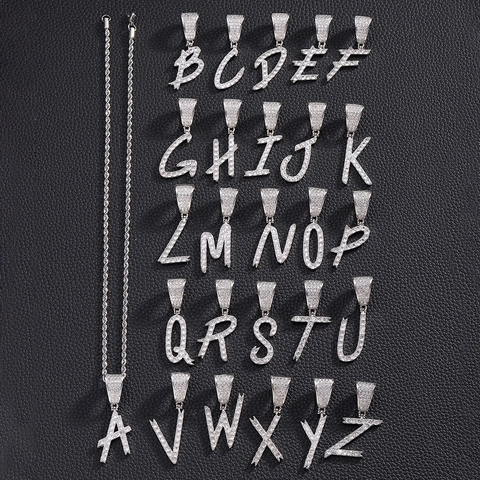Hip Hop Iced Out Letter Pendant Necklace For Men Women Copper Pave Rhinestone Rope Chain Streetwear Fashion Jewelry