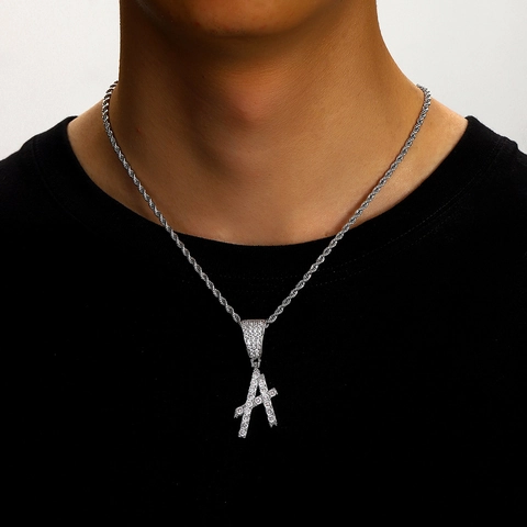 Hip Hop Iced Out Letter Pendant Necklace For Men Women Copper Pave Rhinestone Rope Chain Streetwear Fashion Jewelry