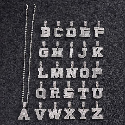 Hip Hop Iced Out Alfabet Hanger Ketting Voor Mannen Vrouwen Koper Strass Initiële Letter Touw Ketting Mode Sieraden