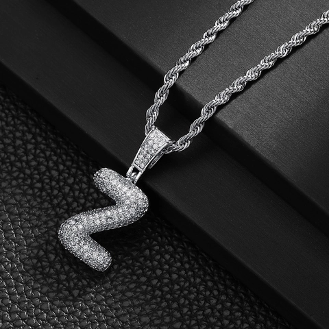 Hip Hop 3D Bubble Letter Pendant Necklace For Men Women Copper Inlaid Zirconia Iced Out Rope Chain Personalized Jewelry