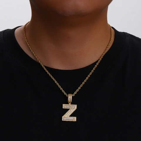 Hip Hop Iced Out 26 Alphabet Letter Pendant Necklace Gold Plated Copper Zirconia Initial Jewelry For Men Women Rope Chain