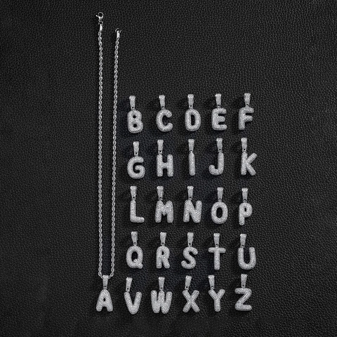 Hip Hop 3D Bubble Letter Pendant Necklace For Men Women Copper Inlaid Zirconia Iced Out Rope Chain Personalized Jewelry