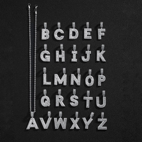 Hip Hop Quadratischer Buchstabe Anhänger Halskette Für Damen Herren Kupfer Zirkonia Baguette Strass Seilkette Schmuck