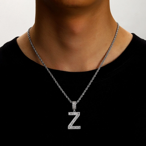 Iced Out Hip Hop Letter Pendant Necklace Copper Zirconia Personalized Alphabet Jewelry With 20 Inch Rope Chain For Men Women