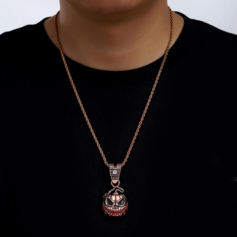 Halloween Evil Pumpkin Skull Pendant Necklace Alloy Enamel Zirconia Hip Hop Punk Jewelry For Men Women Party Gift