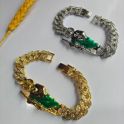 Iced Out Hip Hop St Jude Pendant Cuban Link Bracelet For Men Gold Silver Plated Rhinestone Religious San Judas Bracelet Jewelry