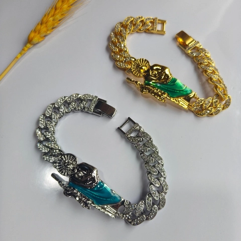 Iced Out Hip Hop St Jude Pendant Cuban Link Bracelet For Men Gold Silver Plated Rhinestone Religious San Judas Bracelet Jewelry