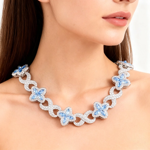 Hip Hop Infinity Clover Cuban Chain Necklace Bracelet Iced Out Rhinestone Alloy Jewelry For Men Women Luxury Floral Accessory