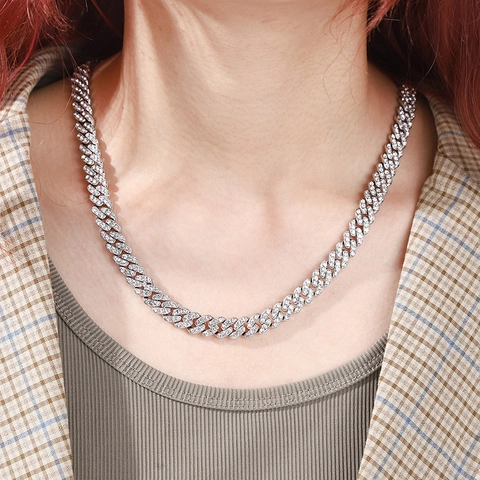 Hip Hop Iced Out Cuban Link Chain Necklace For Men Zinc Alloy Rhinestone Full Diamond Minimalist Geometric Choker Jewelry Gift