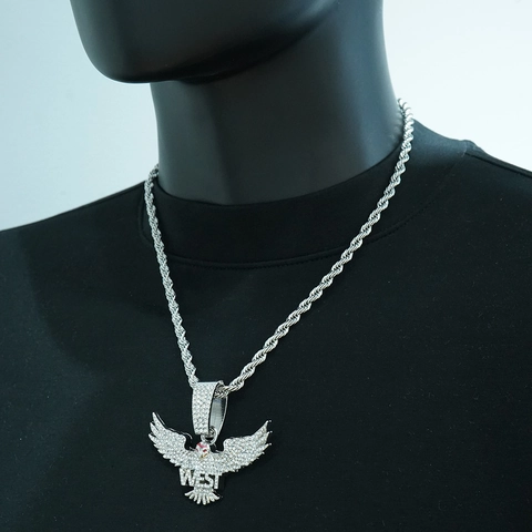 Collana con Ciondolo Aquila Civetta Hip Hop Iced Out Con Lettera WEST Lega di Strass Pendente Animale Uomo Donna Gioielli