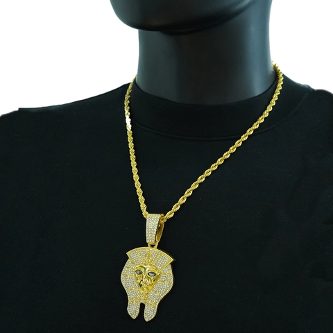 Hiphop Egyptian Pharaoh Head Pendant Necklace Iced Out Rhinestone Alloy Jewelry For Men Personalized Party Accessories