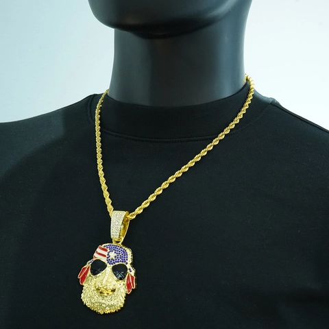 Hip Hop Hundekopf Anhänger Halskette Für Herren Zinklegierung Strass Hundehalskette Mit Amerikanischer Flagge Hut Personalisierter Schmuck