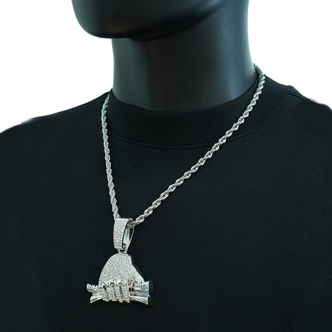 Hip Hop Iced Out Hand Holding Money Roll Pendant Necklace Zinc Alloy Rhinestone Rope Chain Jewelry For Men Women