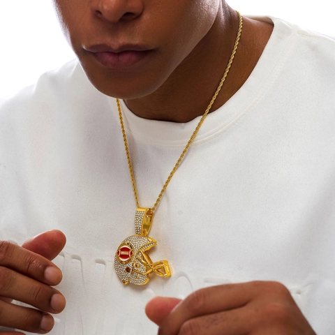 Hip Hop Iced Out Rhinestone Football Helmet Pendant Necklace Zinc Alloy American Football Jewelry With Rope Chain For Men Women