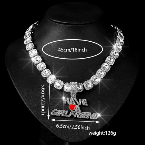 Collier Pendentif Alphabet Hip Hop Have A Girlfriend Boyfriend Plaqué Or Argent Zircone Cœur Rouge Chaîne Zircon Carré Bijoux de Couple