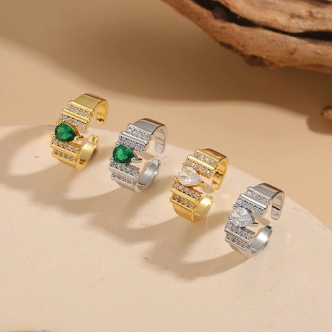 Eleganter Kupfer Birnenschliff Zirkonia Offener Verstellbarer Ring Für Damen Mehrreihig Strass Pavé Hochzeit Party Mode Schmuck