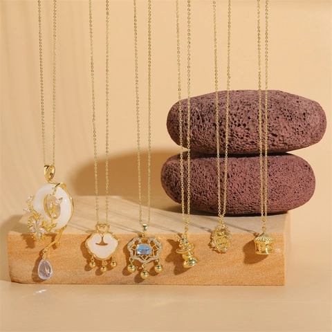 Vintage Copper White Jade Peace Lock Necklace Long Tassel Micro Inlaid Zirconia Pendant Ancient Style Gold Clavicle Chain Jewelry For Women