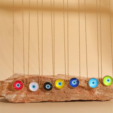 Halskette mit Evil Eye Anhänger für Damen Kupfer Harz Edelstahl Kette Boho Minimalistischer Glücksbringer Modeschmuck Geschenk