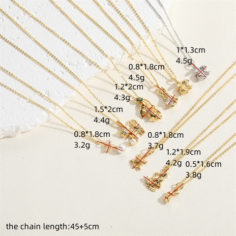 Fashion Zirconia Animal Pendant Necklace For Women Gold Plated Copper Rabbit Cat Mouse Artificial Pearl Choker Clavicle Chain Jewelry