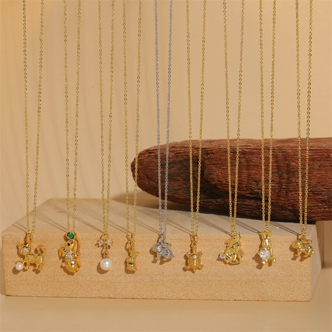 Fashion Zirconia Animal Pendant Necklace For Women Gold Plated Copper Rabbit Cat Mouse Artificial Pearl Choker Clavicle Chain Jewelry
