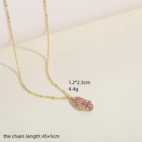 Fashion Copper Zirconia Evil Eye Flip Flop Pendant Necklace For Women Gold Plated Enamel Summer Beach Slipper Clavicle Chain