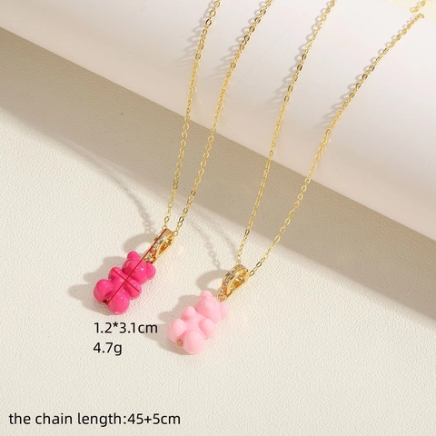 Colorful Resin Gummy Bear Zirconia Pendant Necklace Copper Electroplated Cute Animal Choker For Women Fashion Jewelry