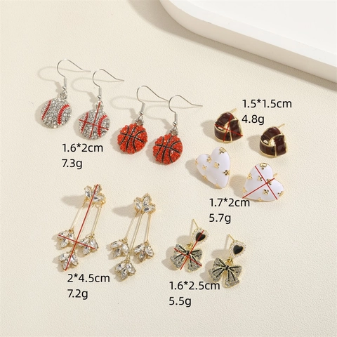 Fashion Zinc Alloy Rhinestone Bowknot Heart Floral Stud Earrings With 925 Sterling Silver Earring Post Sports Basketball Baseball Enamel Earrings For Women Jewelry