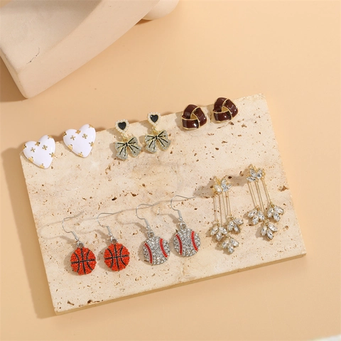 Fashion Zinc Alloy Rhinestone Bowknot Heart Floral Stud Earrings With 925 Sterling Silver Earring Post Sports Basketball Baseball Enamel Earrings For Women Jewelry