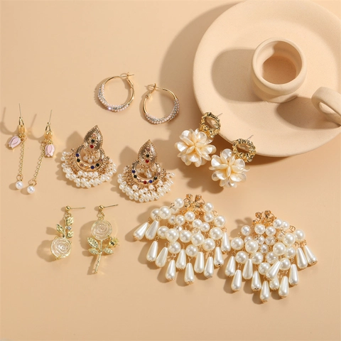 Orecchini a Goccia con Fiori e Perle Artificiali in Stile Palazzo Europeo Vintage Lega di Zinco Zirconia Tulipano Rosa