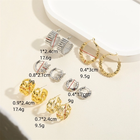 Vintage Copper Cuban Link Chain C-Shape Hoop Earrings For Women Minimalist Hammered Twisted Metal Earrings Fashion Jewelry Gift
