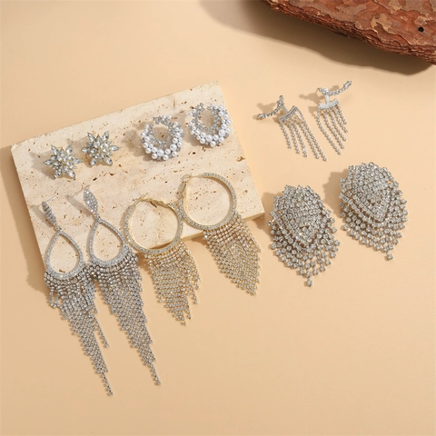 Fashion Luxury Alloy Rhinestone Tassel Earrings For Women Artificial Pearl Flower Stud Earrings Banquet Wedding Jewelry