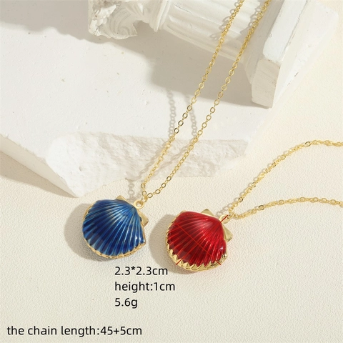 Ocean Series Colorful Enamel Scallop Shell Locket Pendant Necklace For Women Copper 14K Gold Plated Beach Vacation Jewelry