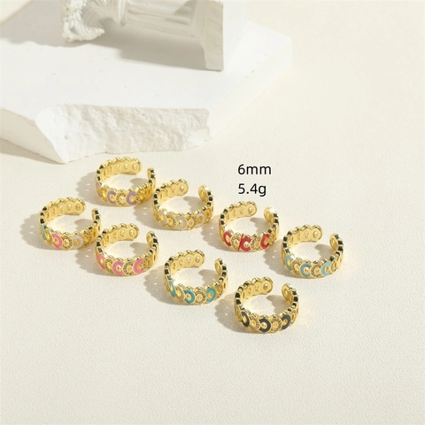 Women Geometric O-Shape Copper Open Ring With Colorful Enamel And Zirconia Adjustable Fashion Finger Jewelry Gift