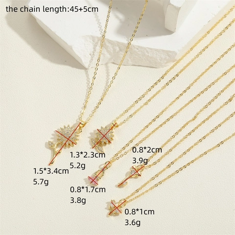 Collana di Rame Zirconia Girasole Ruotabile per Donna Farfalla Chiave Ragazza Ciondolo Catena Placcata Oro Gioielli Regalo