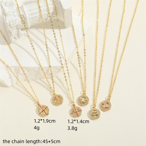Fashion Copper Zirconia Round Pendant Necklace For Women Astronaut Flower Crab Lightning Lips Ins Style Clavicle Chain Jewelry
