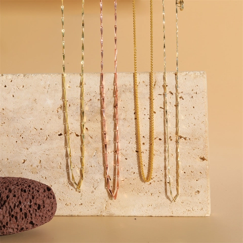 Minimalist Copper Electroplated Water Wave Chopin Chain Necklace For Women 24K 18K Rose Gold Plated Basic Link Jewelry Gift