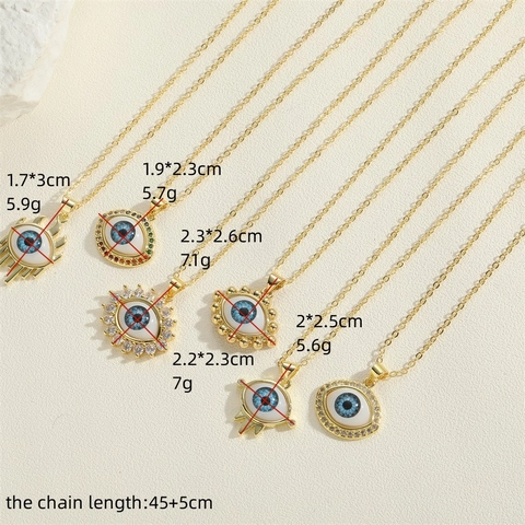 Exaggerated Evil Eye Pendant Necklace Gold Plated Copper Zircon Resin Eyelash Sunburst Design Clavicle Chain For Women