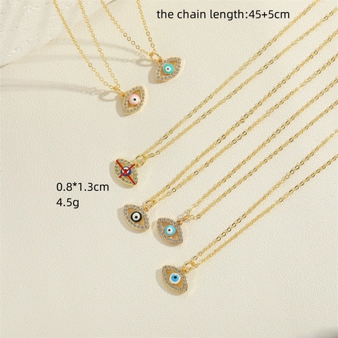 Collar Con Colgante De Ojo Del Diablo De Cobre Chapado En Oro Con Esmalte Y Circonia Para Mujer Joyería Minimalista