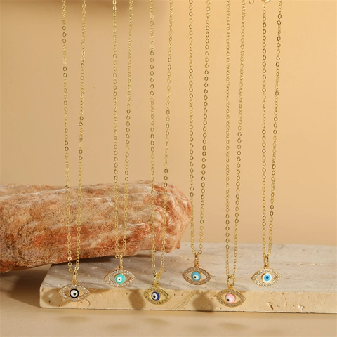 Collar Con Colgante De Ojo Del Diablo De Cobre Chapado En Oro Con Esmalte Y Circonia Para Mujer Joyería Minimalista
