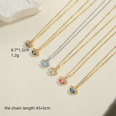 Collier Pendentif Mauvais Œil avec Cils pour Femmes Cuivre Zirconia Émail Huile Goutte Bijoux de Mode Bohème Cadeau