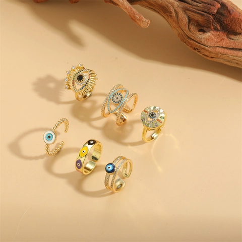 Retro Koperen Boze Oog Open Ring Voor Dames Verguld Zirconia Emaille Verstelbare Franse Minimalistische Vingerring Sieraden Cadeau
